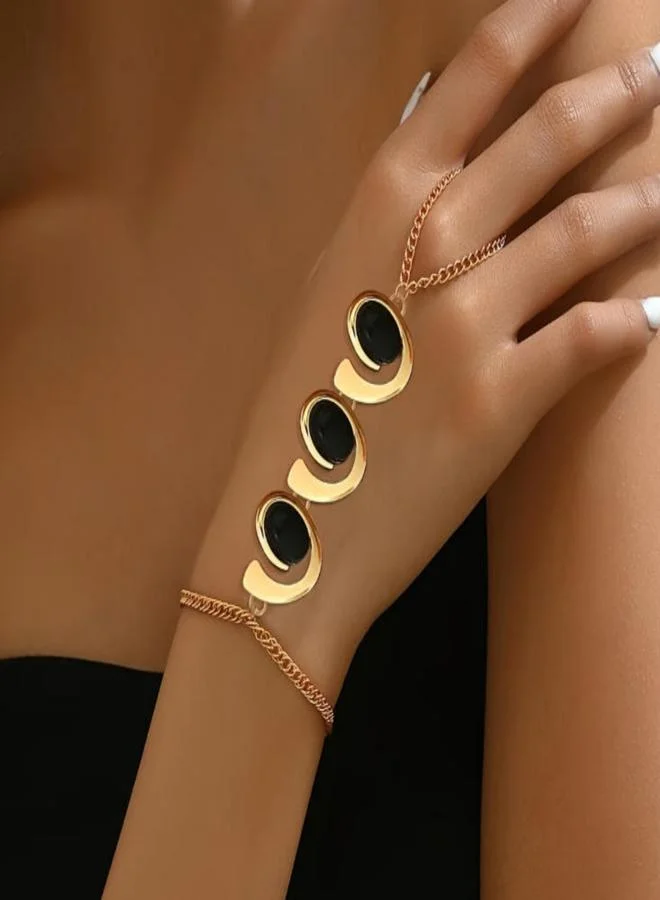 Take Two Gold Hand Chain Bracelet with Black Accents