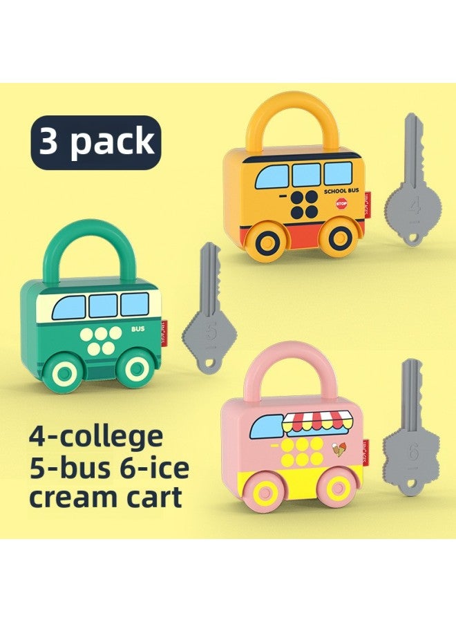 Fun Unlock Toys Mini Matching Lock Head Play Home Equipment Key Unlock Toys Wholesale-Color:Three Color Box Set (school Bus + Bus + Ice Cream Truck)  - Image 1