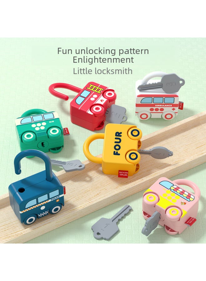 Fun Unlock Toys Mini Matching Lock Head Play Home Equipment Key Unlock Toys Wholesale-Color:Three Color Box Set (school Bus + Bus + Ice Cream Truck)  - Image 2