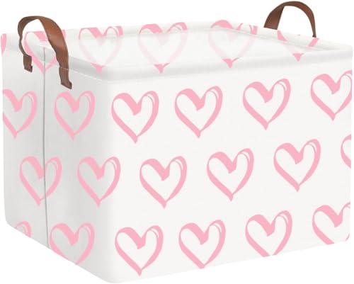 FXOCSHE Collapsible Nursery Laundry Basket Waterproof Pink Heart Room Decor for Home - Image 1