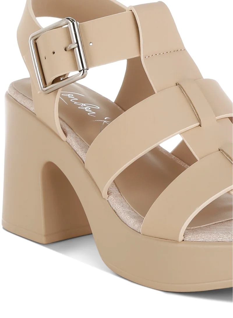 London Rag Chunky Pin Buckle Platform Heels in Beige