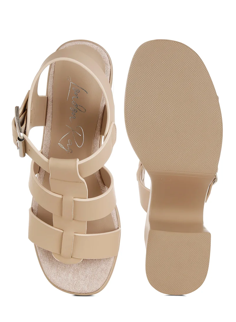 London Rag Chunky Pin Buckle Platform Heels in Beige
