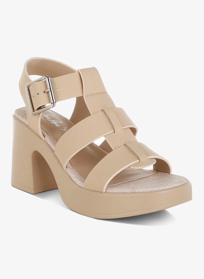 London Rag Chunky Pin Buckle Platform Heels in Beige