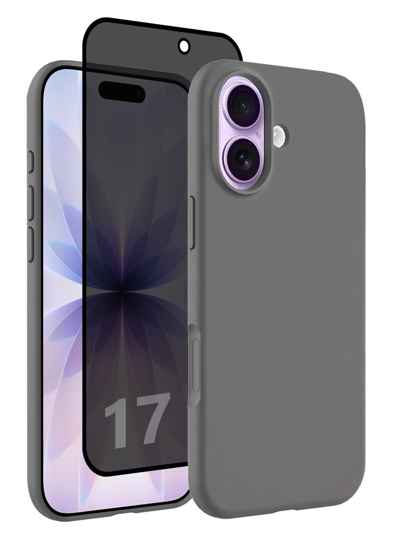 CATANES 2 Packs Silicone Protective Phone Case for iPhone 17 - Soft Anti-Scratch Microfiber Lining Ultra Slim Drop Protection Phone Cover with Privacy Screen Protector - Dark Grey - Image 1