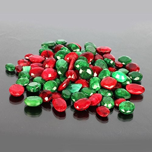 GEMHUB 100 Ct./ 7 PCS Natural Loose Ruby & Emerald Gemstones LOT ~ for Jewelry - Image 2