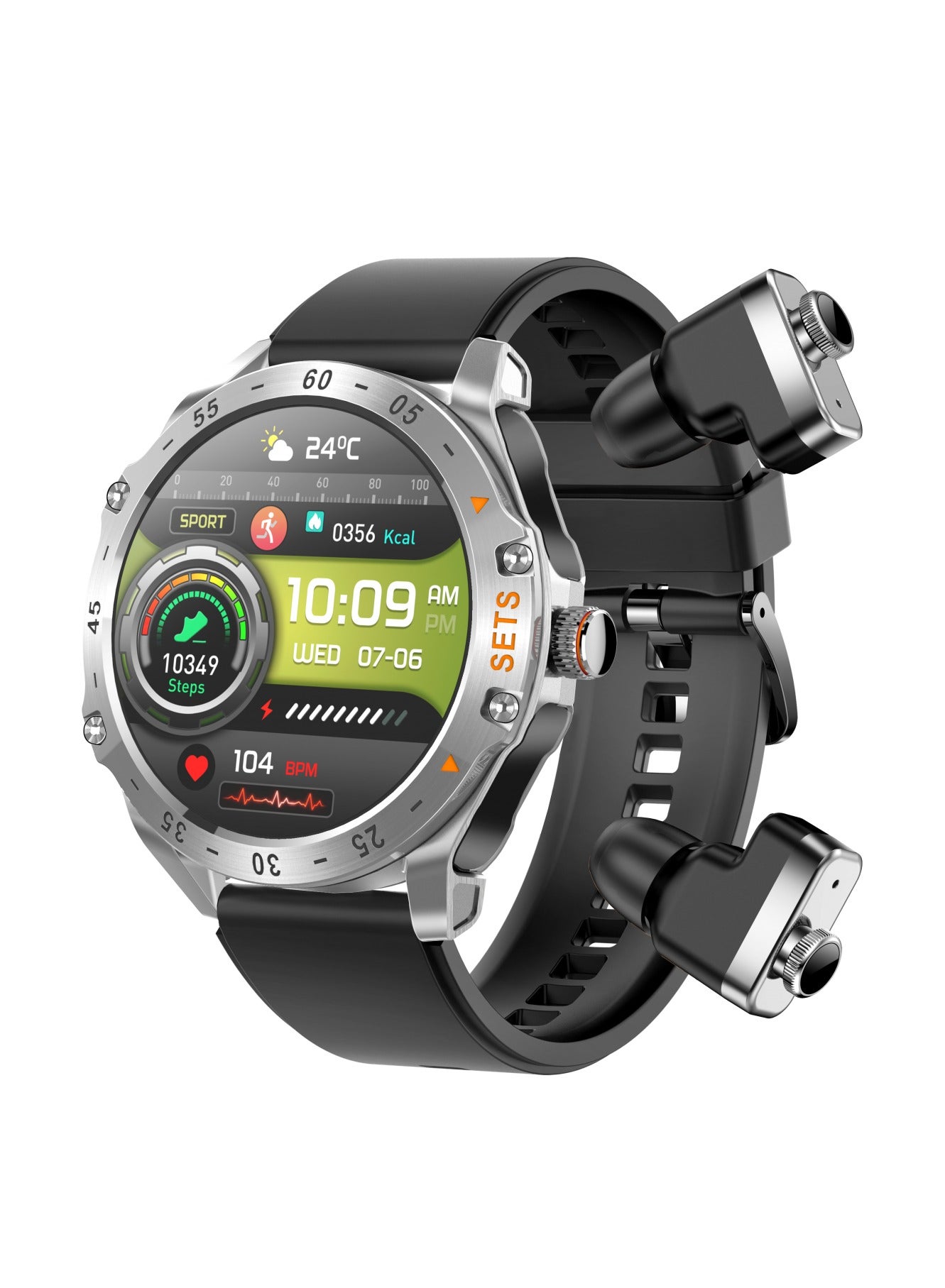 Smart Watch with 1.52" Display, Earbuds Included, IP67 Water Resistant, Compatibility with Android 5.0 and above iOS 10.0 and above - Silver