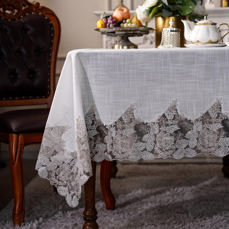 ARTABLE Lace Table Cloths Rectangle Fall Antique Flower Decor Macrame Tablecloth for Outdoor Farmhouse Rustic Kitchen Party Birthday Picnic (White-3, 52 x 70 Inch) - Image 1