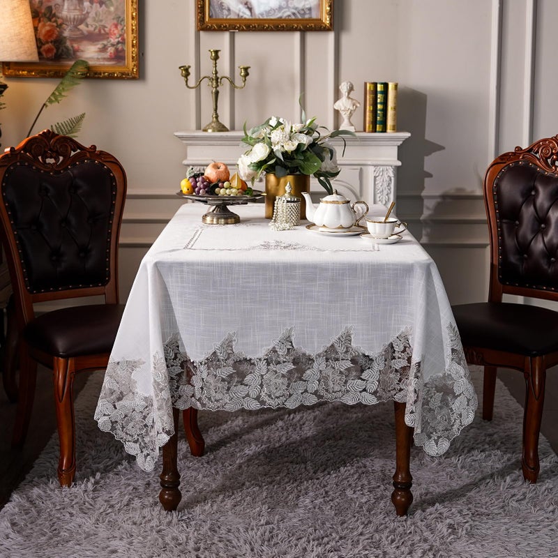ARTABLE Lace Table Cloths Rectangle Fall Antique Flower Decor Macrame Tablecloth for Outdoor Farmhouse Rustic Kitchen Party Birthday Picnic (White-3, 52 x 70 Inch) - Image 2