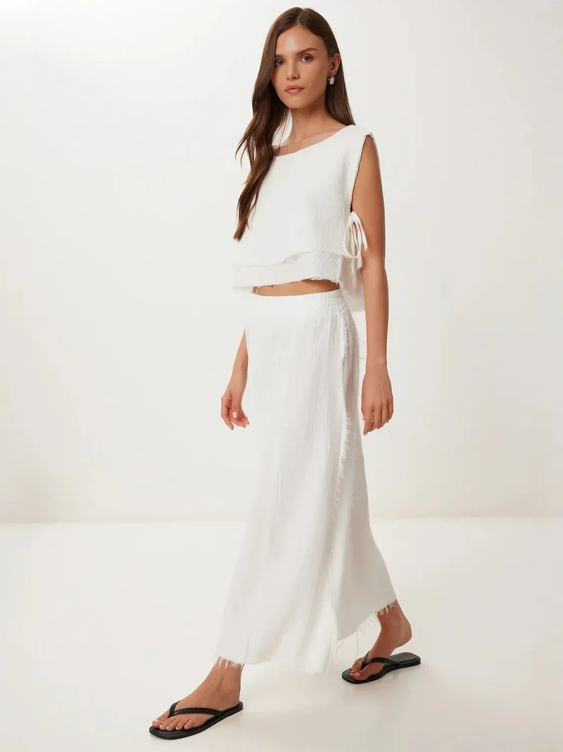 السعادة في إسطنبول ISTANBUL Cotton Sleeveless Blouse and Wide-Leg Skirt Set