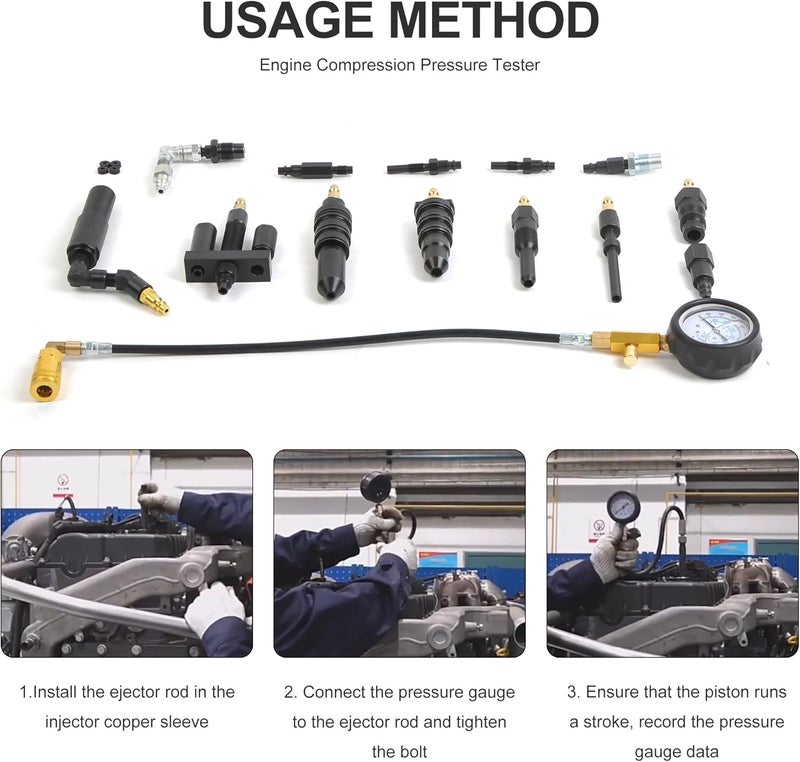 WINTOOLS 1000 Psi Diesel Engine Compression Pressure Tester for Ford, Cummins, Navistar, and Detroit Engines - Image 3