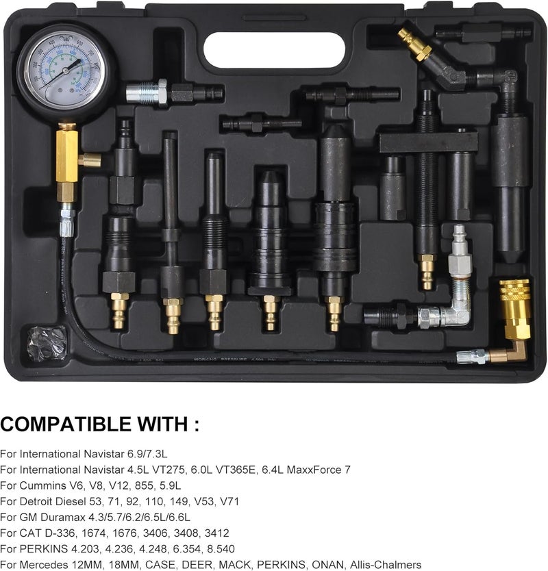 WINTOOLS 1000 Psi Diesel Engine Compression Pressure Tester for Ford, Cummins, Navistar, and Detroit Engines - Image 2