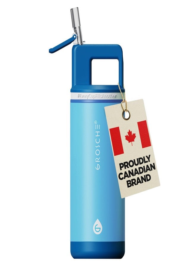 غروش زجاجة ماء معزولة للأطفال من غروش ألباين فليب أند سيب، سعة 16 أونصة - مصنوعة من الفولاذ المقاوم للصدأ، مانعة للتسرب مع ماصة - مثالية للنادي الرياضي والسفر والاستخدام الخارجي - تحافظ على برودة الماء لمدة تصل إلى 60 ساعة - لون أزرق غوص - Image 1