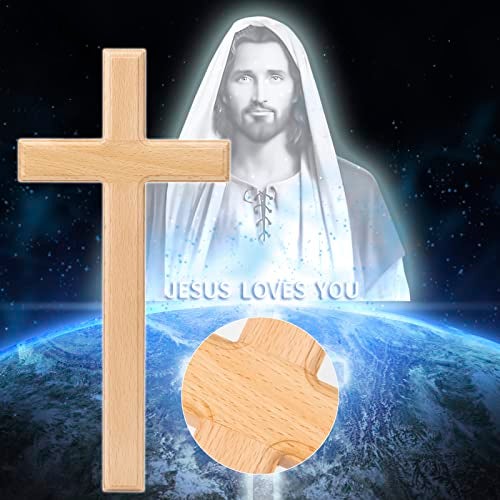 ARCHOBAN Wooden Crosses Wall Decor, 12 Inch Catholic Wall Cross Decorations for Home, Light Brown - Image 2