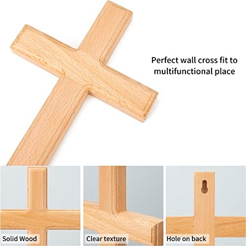 ARCHOBAN Wooden Crosses Wall Decor, 12 Inch Catholic Wall Cross Decorations for Home, Light Brown - Image 3