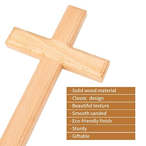 ARCHOBAN Wooden Crosses Wall Decor, 12 Inch Catholic Wall Cross Decorations for Home, Light Brown - Image 4