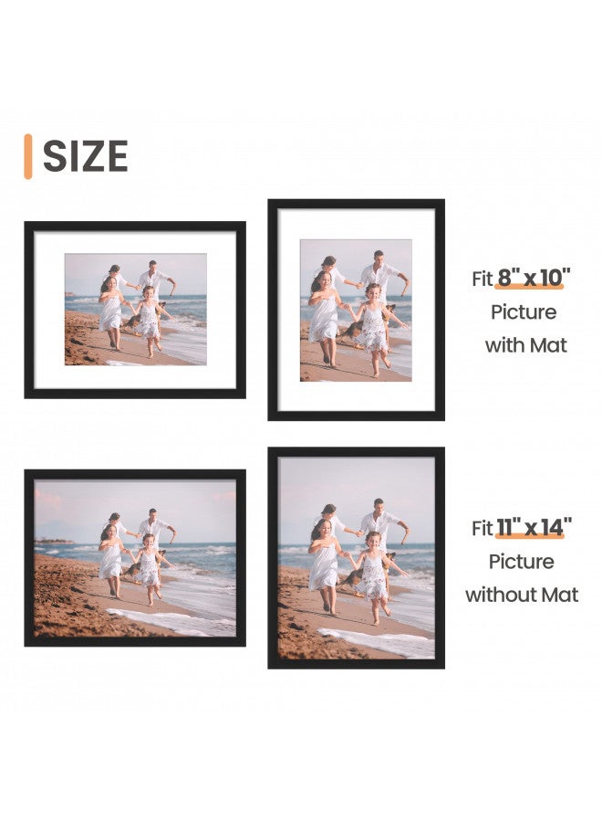 upsimples 11x14 Picture Frame Set of 5, Display Pictures 8x10 with Mat or 11x14 Without Mat, Wall Gallery Photo Frames, Black - Image 4
