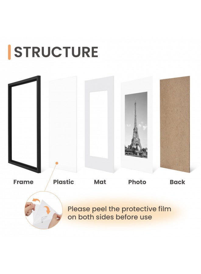 upsimples 11x14 Picture Frame Set of 5, Display Pictures 8x10 with Mat or 11x14 Without Mat, Wall Gallery Photo Frames, Black - Image 2