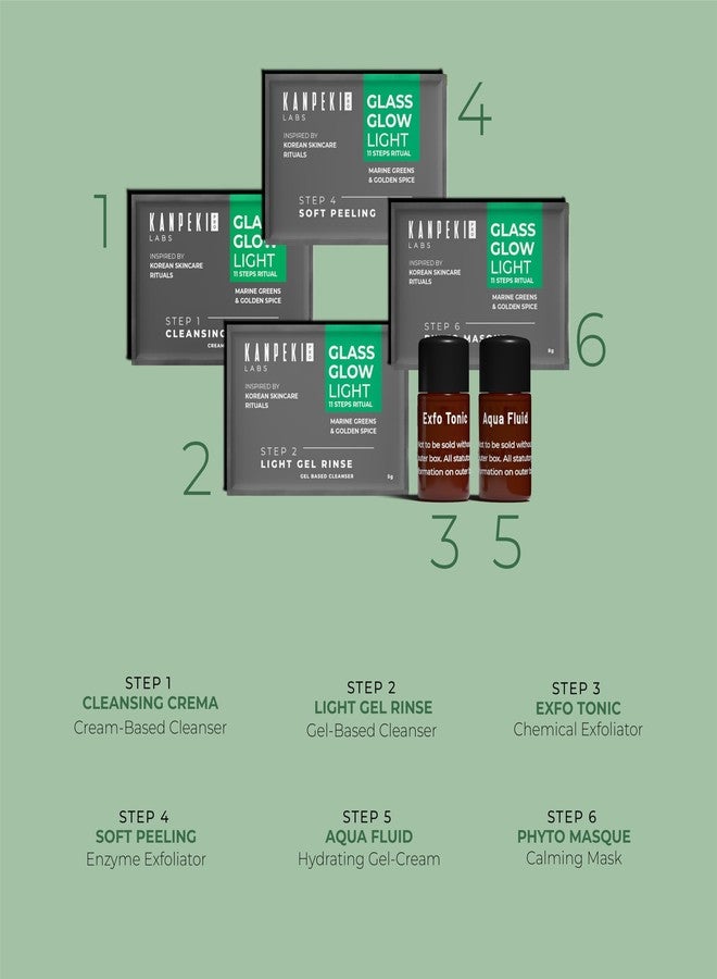 Kanpeki Glass Glow Light Facial Kit - 11 Step Korean Skincare Facial Kit with Marine Greens & Golden Spice Complex | Purifies, Balances & Brightens for Oily & Combination Skin - Image 5