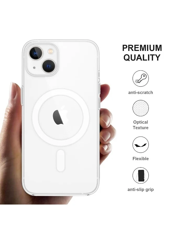 MG Maxguard lear Mag-Saf Case for iPhone 14 | Strong Magnetic Lock, Anti-Yellowing Transparent Back Cover | Military-Grade Drop Protection | Slim Lightweight Cover with Camera Guard - Crystal