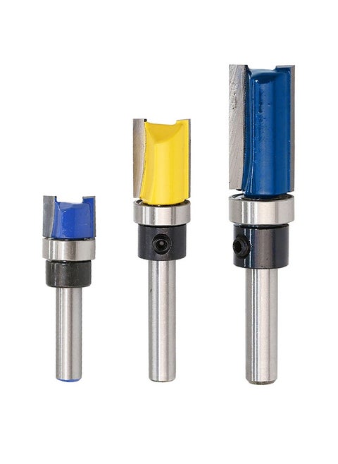 Set of 3 Pieces 1/4 Inch Shank Flush Trim Pattern Template Router Bit Set, Yakumuz Wood Top Bearing Milling Cutter Tool