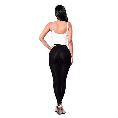 JingyangO Women's Sexy Casual High Waist Underwear Pants Lace Up Cross Elastic Leggings,Black,Small - Image 4