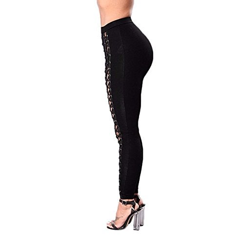 JingyangO Women's Sexy Casual High Waist Underwear Pants Lace Up Cross Elastic Leggings,Black,Small - Image 5