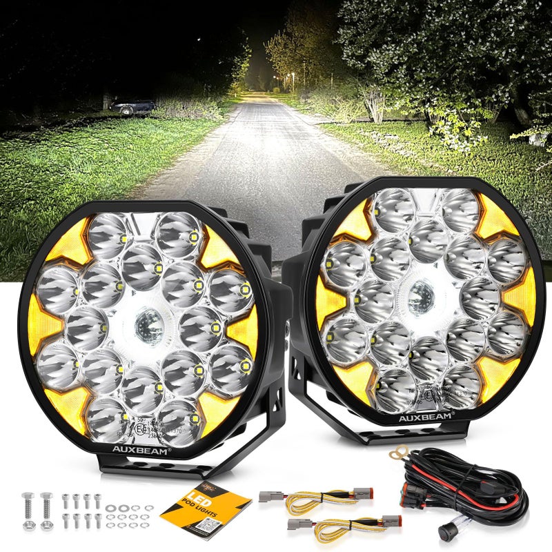 Auxbeam 85in Round LED Offroad Driving Light with Amber Turn Signal 220W 25200LM Ultra Brightness Spotlights Light Bar with DRL Spot Beam Ditch Lights Pod for Truck ATV UTV Jeep 2 Years Warranty