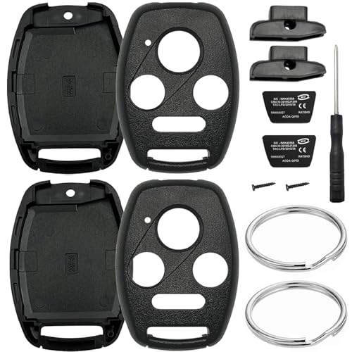 JJCHQ 2 Pack Key Fob Shell Replacement for Honda Accord 2003-2012 / Civic EX 2006-2013 / Pilot 2009-2015 / CR-V 2005-2006 4 Button Car Keyless Entry Remote Control Key Fob Case Cover - NO Cutting Require - Image 1