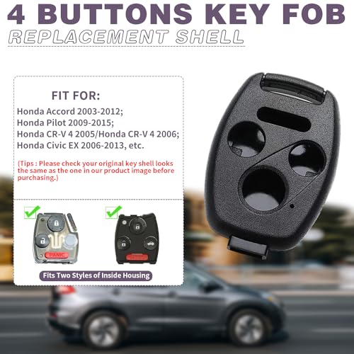 JJCHQ 2 Pack Key Fob Shell Replacement for Honda Accord 2003-2012 / Civic EX 2006-2013 / Pilot 2009-2015 / CR-V 2005-2006 4 Button Car Keyless Entry Remote Control Key Fob Case Cover - NO Cutting Require - Image 3
