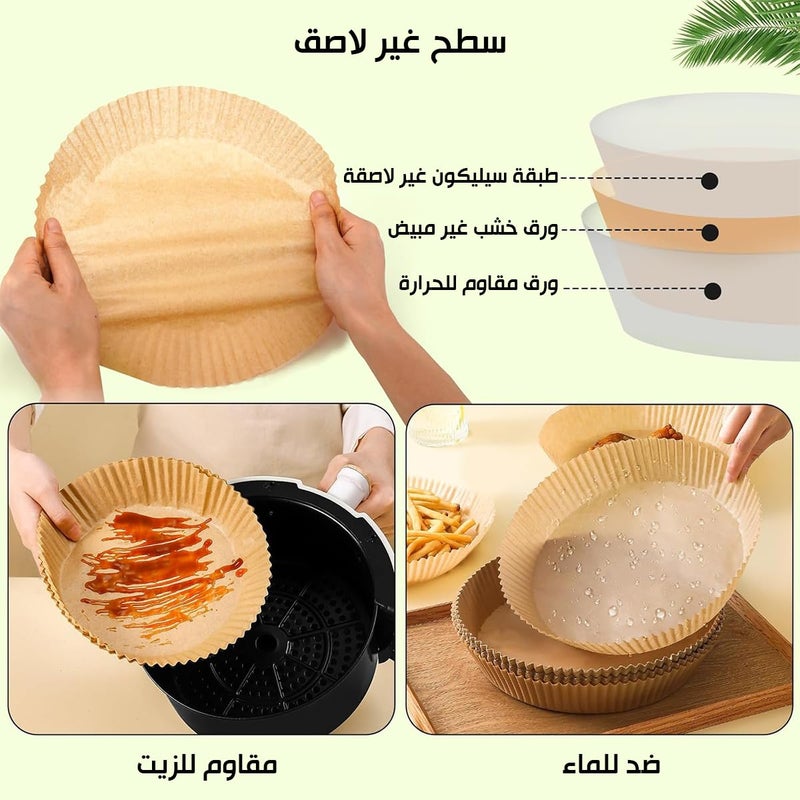 Air Fryer Liners 100PCS with 220ml Oil Spray Bottle - Non-Stick, Disposable, Oil-Proof, Water-Proof Paper for Air Fryer, Baking, Roasting, Microwave, Steamer, Frying Pan - Easy Cleanup (Round) - Image 3