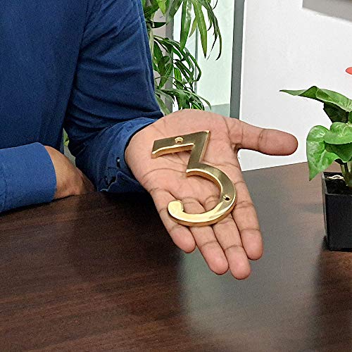 A10SHOP Motif 4-Inch Brass Letters Mailbox Decor Address Signs For Houses Outdoor Wall Decor Mailbox Numbers House Address Numbers For Outside Address Sign for Door Numbers (Polished, Number 3) - Image 2
