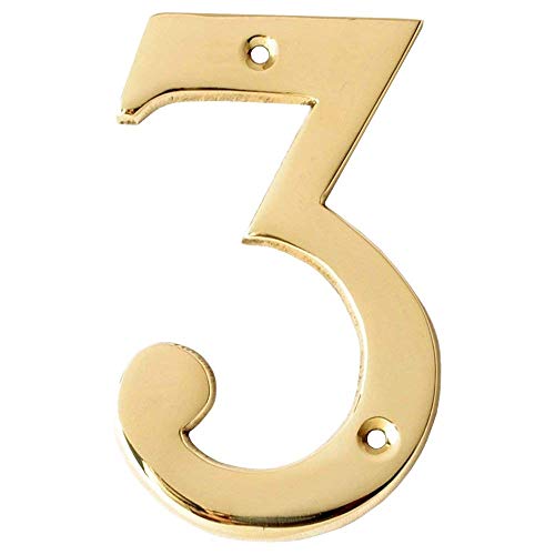 A10SHOP Motif 4-Inch Brass Letters Mailbox Decor Address Signs For Houses Outdoor Wall Decor Mailbox Numbers House Address Numbers For Outside Address Sign for Door Numbers (Polished, Number 3) - Image 1