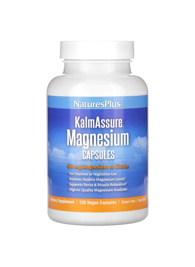NaturesPlus KalmAssure, Magnesium, 120 Vegan Capsules (105 mg per Capsule)