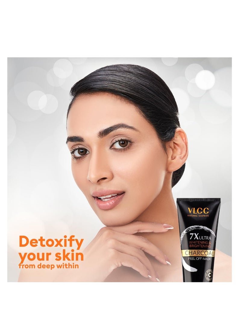 VLCC 7X Ultra Whitening & Brightening Charcoal Peel Off Mask - 100g | With Vitamin E, Rosewater, Lemon Peel Oil | Deep Cleansing, Removing Blackheads, Fade Dark Spots & Skin Nourishment. - Image 2