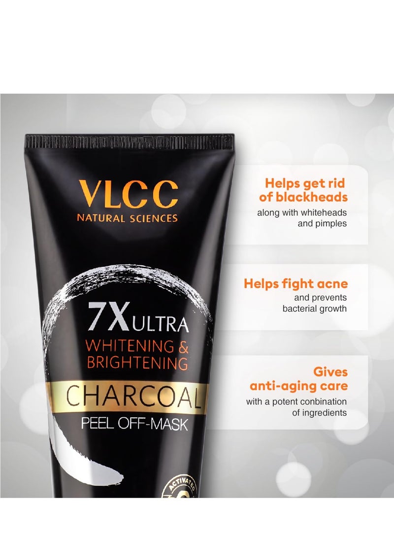 VLCC 7X Ultra Whitening & Brightening Charcoal Peel Off Mask - 100g | With Vitamin E, Rosewater, Lemon Peel Oil | Deep Cleansing, Removing Blackheads, Fade Dark Spots & Skin Nourishment. - Image 3