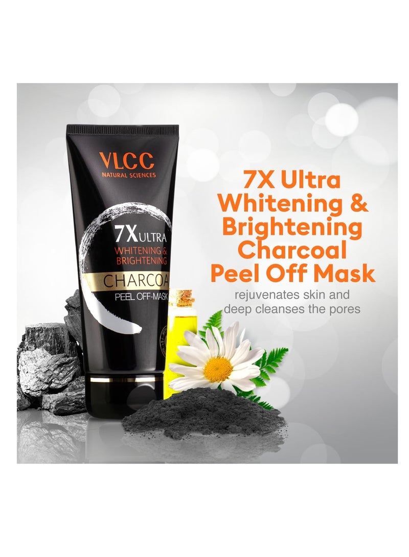 VLCC 7X Ultra Whitening & Brightening Charcoal Peel Off Mask - 100g | With Vitamin E, Rosewater, Lemon Peel Oil | Deep Cleansing, Removing Blackheads, Fade Dark Spots & Skin Nourishment. - Image 4