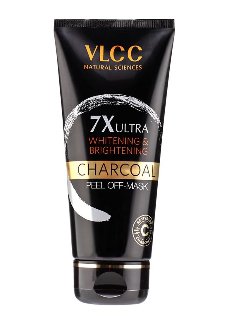 VLCC 7X Ultra Whitening & Brightening Charcoal Peel Off Mask - 100g | With Vitamin E, Rosewater, Lemon Peel Oil | Deep Cleansing, Removing Blackheads, Fade Dark Spots & Skin Nourishment. - Image 1