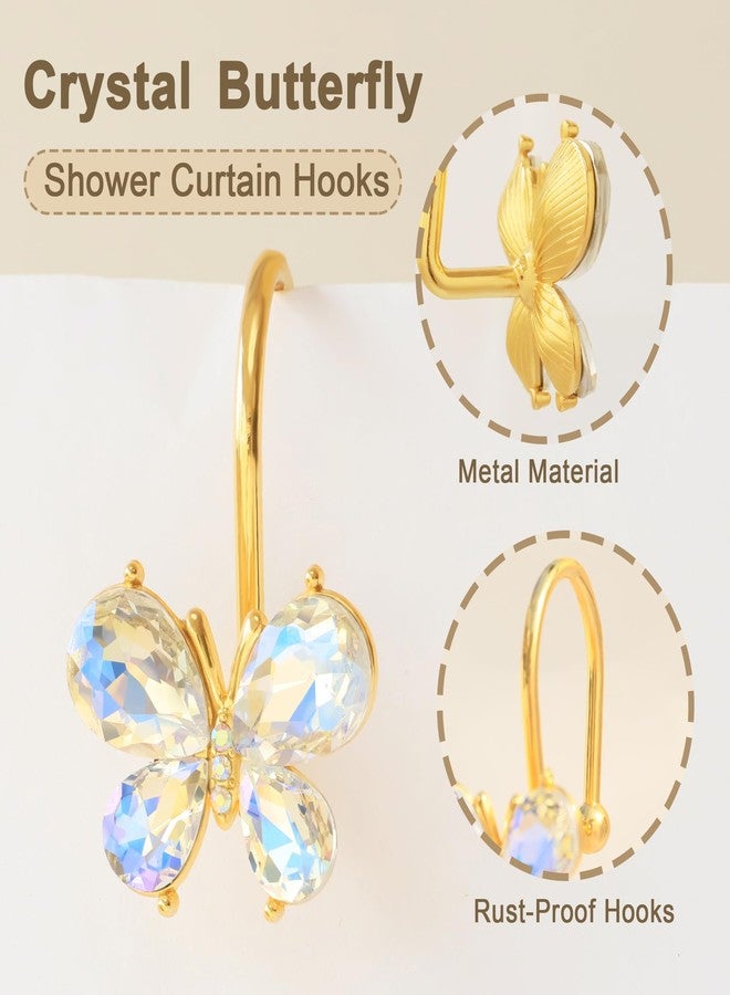 LUMITI Shower Curtain Hooks,12Pcs Rust Resistant Glitter Crystal Butterfly Metal Decorative Shower Rings Hangers for Bathroom Curtains, Clothing, Towels (White) - Image 2