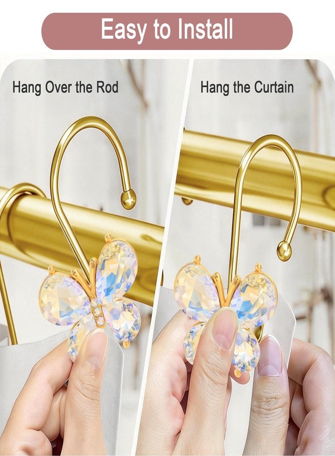 LUMITI Shower Curtain Hooks,12Pcs Rust Resistant Glitter Crystal Butterfly Metal Decorative Shower Rings Hangers for Bathroom Curtains, Clothing, Towels (White) - Image 4