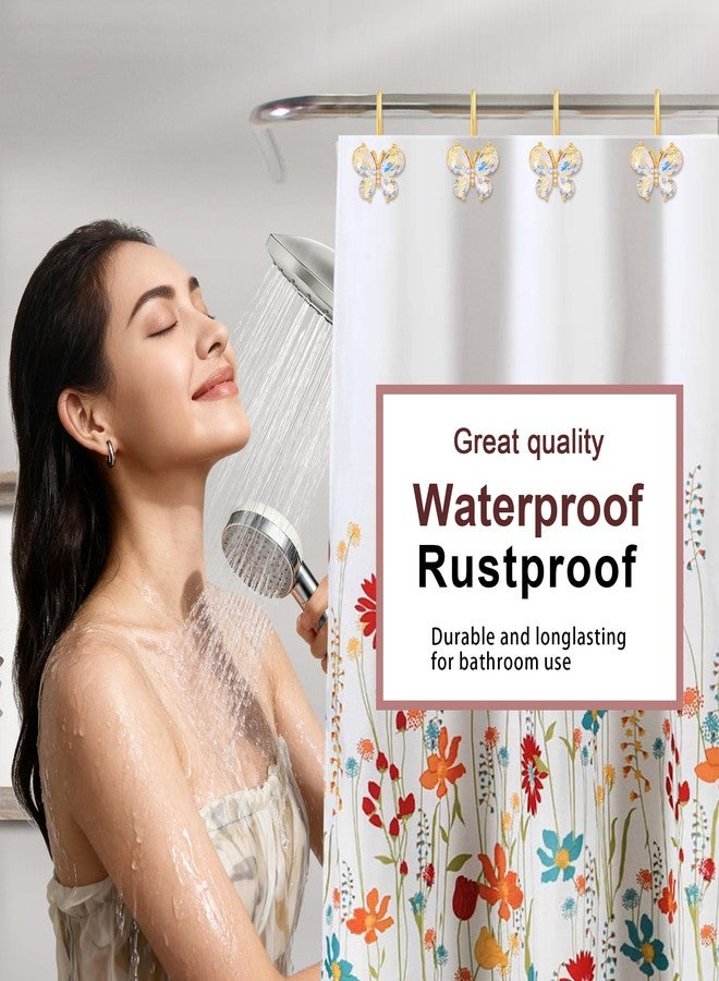 LUMITI Shower Curtain Hooks,12Pcs Rust Resistant Glitter Crystal Butterfly Metal Decorative Shower Rings Hangers for Bathroom Curtains, Clothing, Towels (White) - Image 5