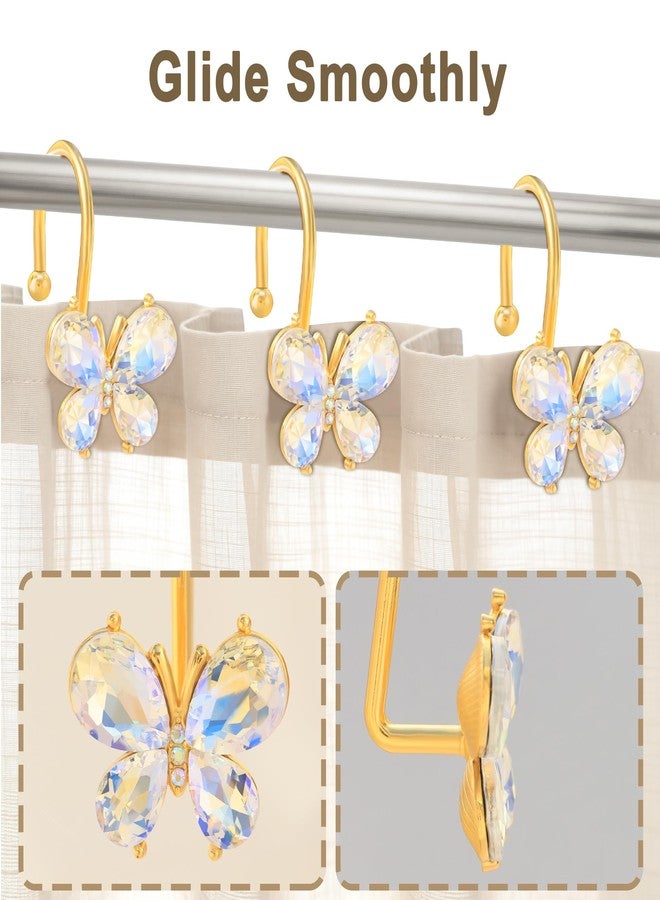 LUMITI Shower Curtain Hooks,12Pcs Rust Resistant Glitter Crystal Butterfly Metal Decorative Shower Rings Hangers for Bathroom Curtains, Clothing, Towels (White) - Image 3