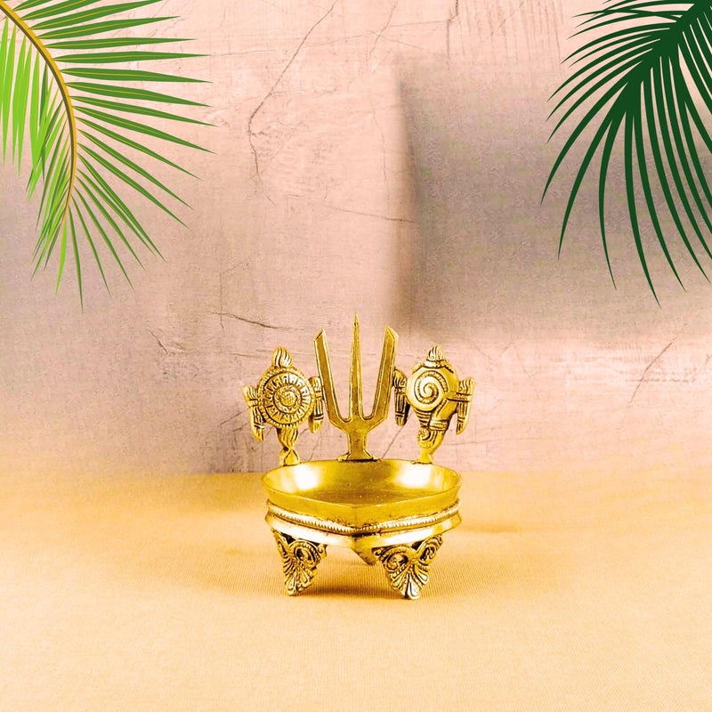 Puja N Pujari Puja N Pujari Shankh Chakra Namah Diya Brass Big Size for Pooja Room  - Image 1