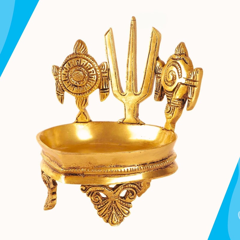 Puja N Pujari Puja N Pujari Shankh Chakra Namah Diya Brass Big Size for Pooja Room  - Image 3