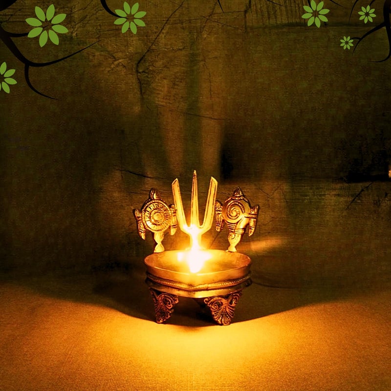 Puja N Pujari Puja N Pujari Shankh Chakra Namah Diya Brass Big Size for Pooja Room  - Image 2