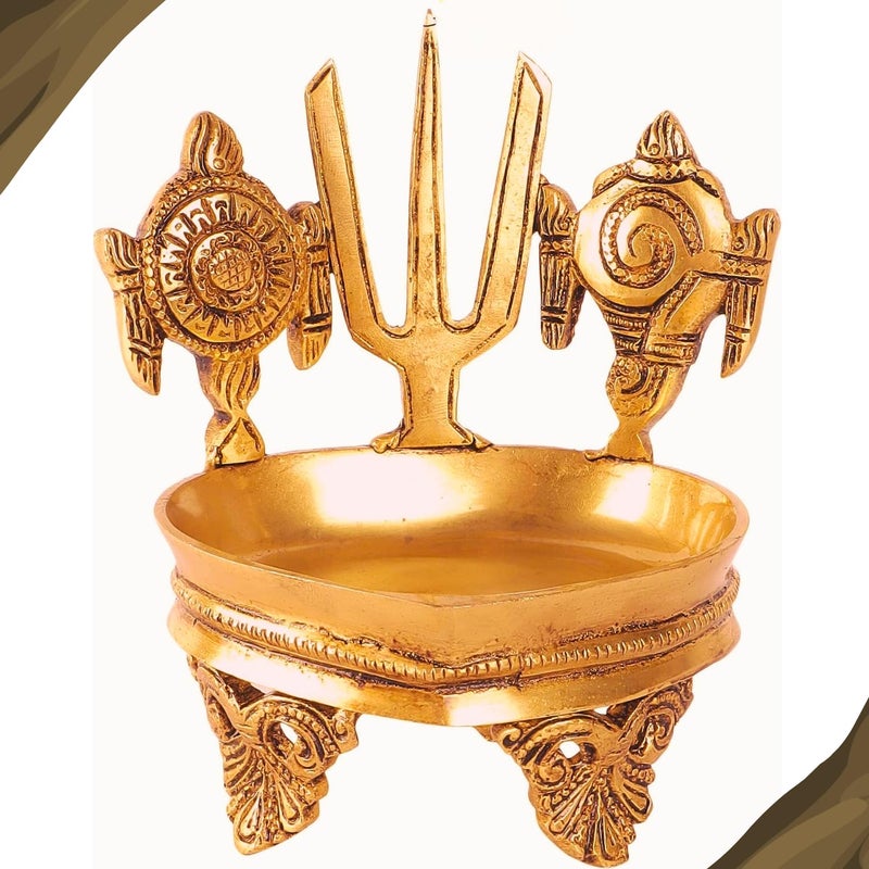 Puja N Pujari Puja N Pujari Shankh Chakra Namah Diya Brass Big Size for Pooja Room  - Image 4