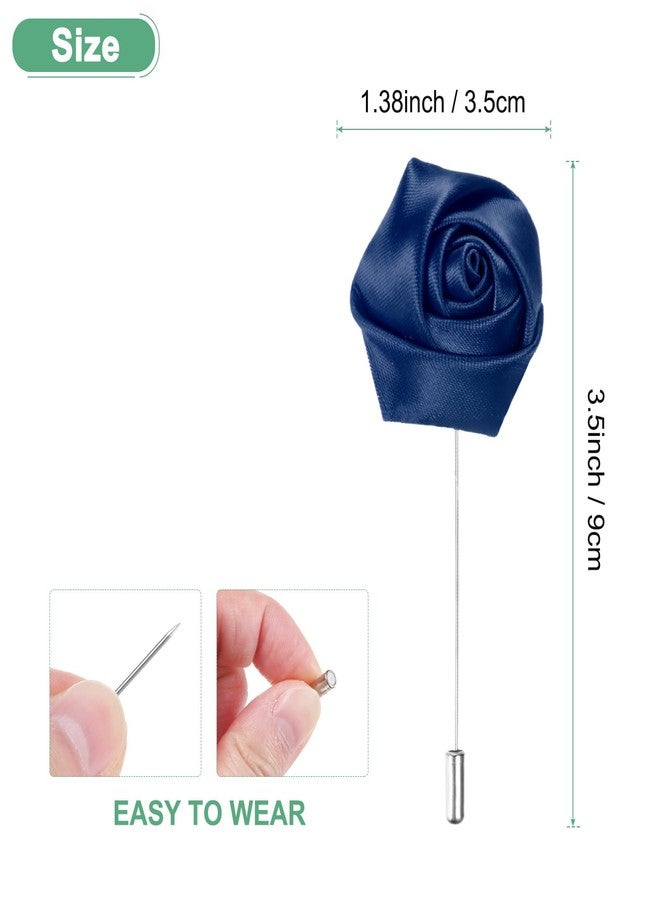 M METERXITY 1-Pack Flower Lapel Pins for Men, Rose Boutonnieres Pin Groom Boutonnieres for Wedding/Dance/Party, Men Lapel Pins for Suits Satin Flower Corsage [Navy Blue] - Image 3