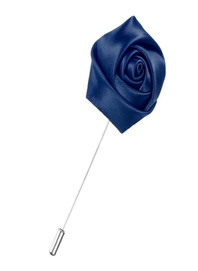 M METERXITY 1-Pack Flower Lapel Pins for Men, Rose Boutonnieres Pin Groom Boutonnieres for Wedding/Dance/Party, Men Lapel Pins for Suits Satin Flower Corsage [Navy Blue] - Image 1