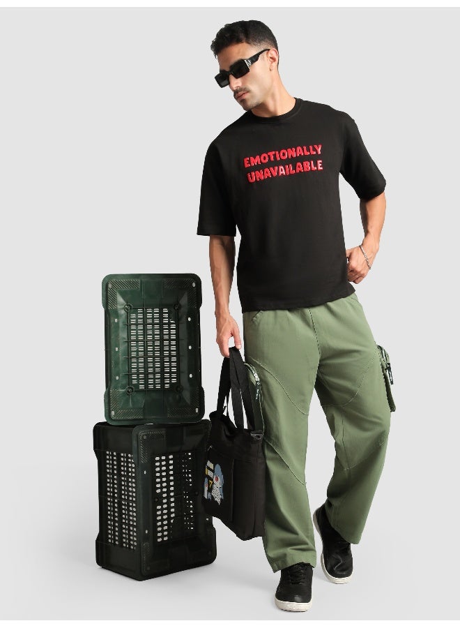 بيونغ بنطلون كارجو بجيوب ثلاثية الأبعاد بحافة خام بلون أخضر مريمي - Image 5