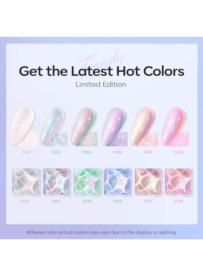 modelones مجموعة طلاء الأظافر جل من موديلونز، 6 ألوان لؤلؤي متلألئ أبيض وردي بنفسجي تأثير قوس قزح جل طلاء الأظافر مع تأثير خيوط قواقع مع قلم تنقيط هدية صيفية DIY - Image 2