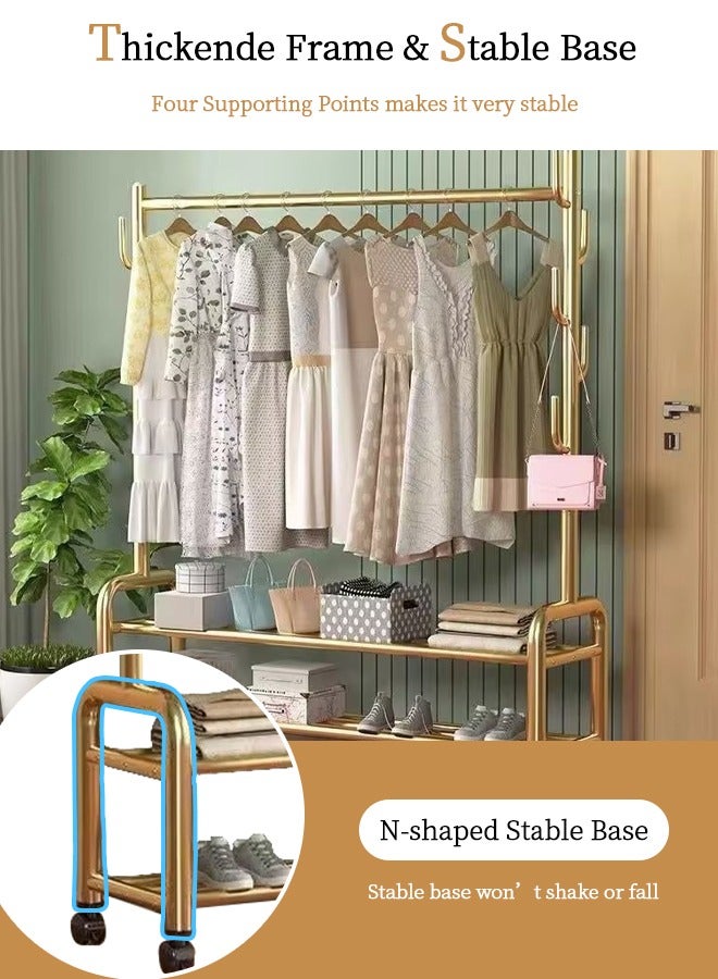GUDOO Metal Clothes Hanger Organizer and Black Clothes Stand with Wheels 165x120x37cm - Image 3